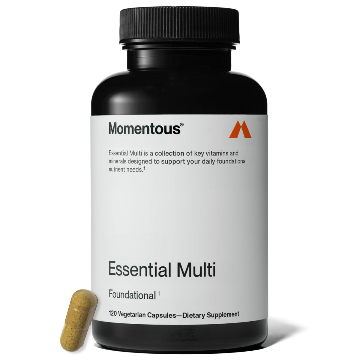 Momentous Essential Multivitamin bottle front for daily wellness and complete nutrient support.