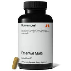 Momentous Essential Multivitamin bottle front for daily wellness and complete nutrient support.