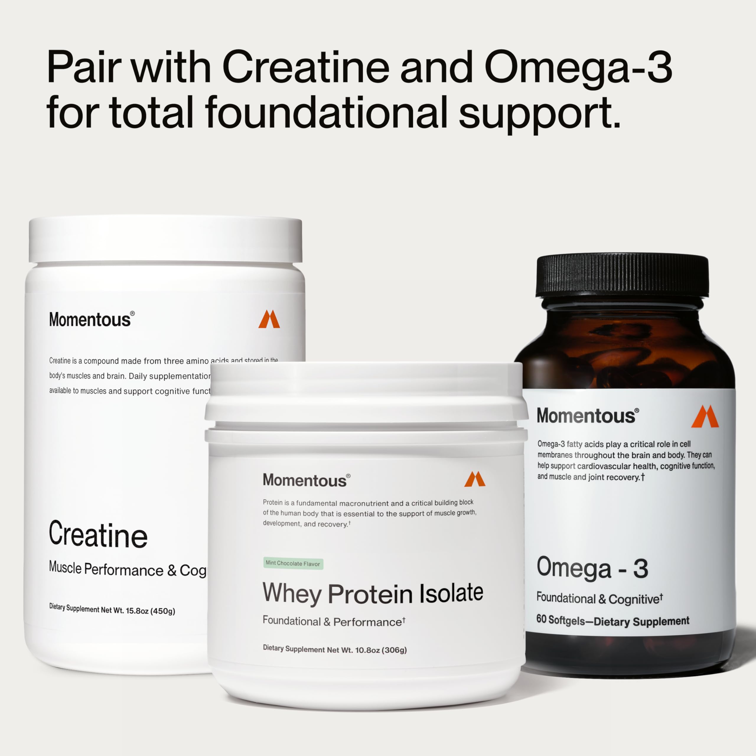 Momentous Essential 20 g per serving, easy measurement for consistent protein intake.