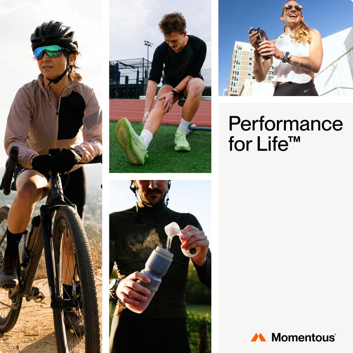 Momentous Fuel on athletic setup hints at performance-oriented hydration during drills.