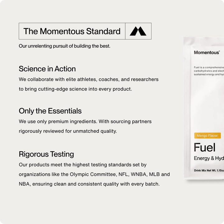 Momentous Fuel Mango athlete hydrates during a tough training session.