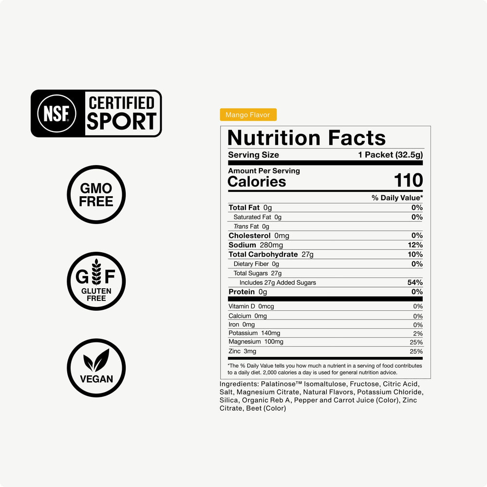 Momentous Fuel Mango prepared drink with ice ready for on-the-go performance scenarios.