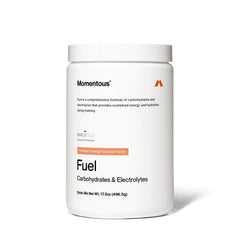 Momentous Fuel powder tub label for premium intra-workout hydration