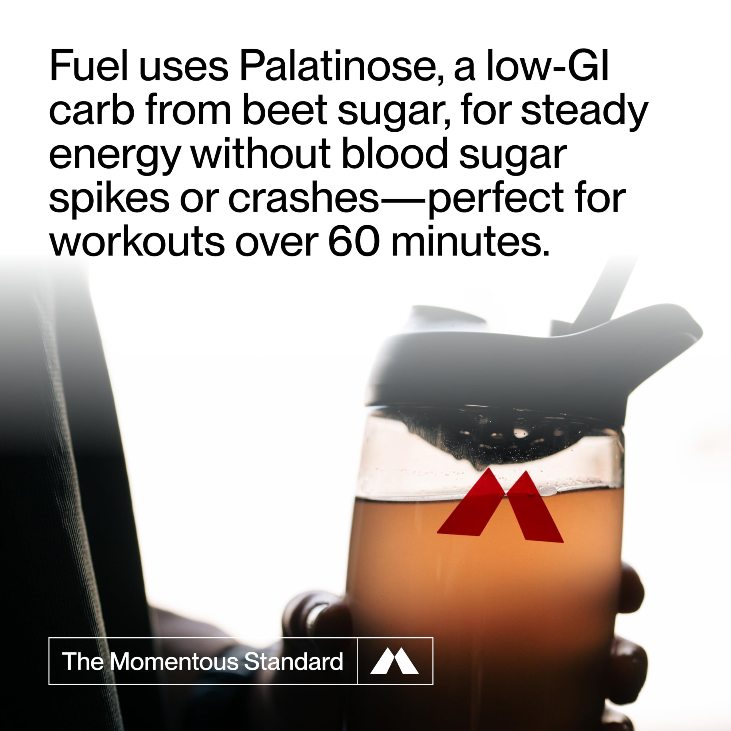 Momentous Fuel ready drink in glass with passion orange guava flavor