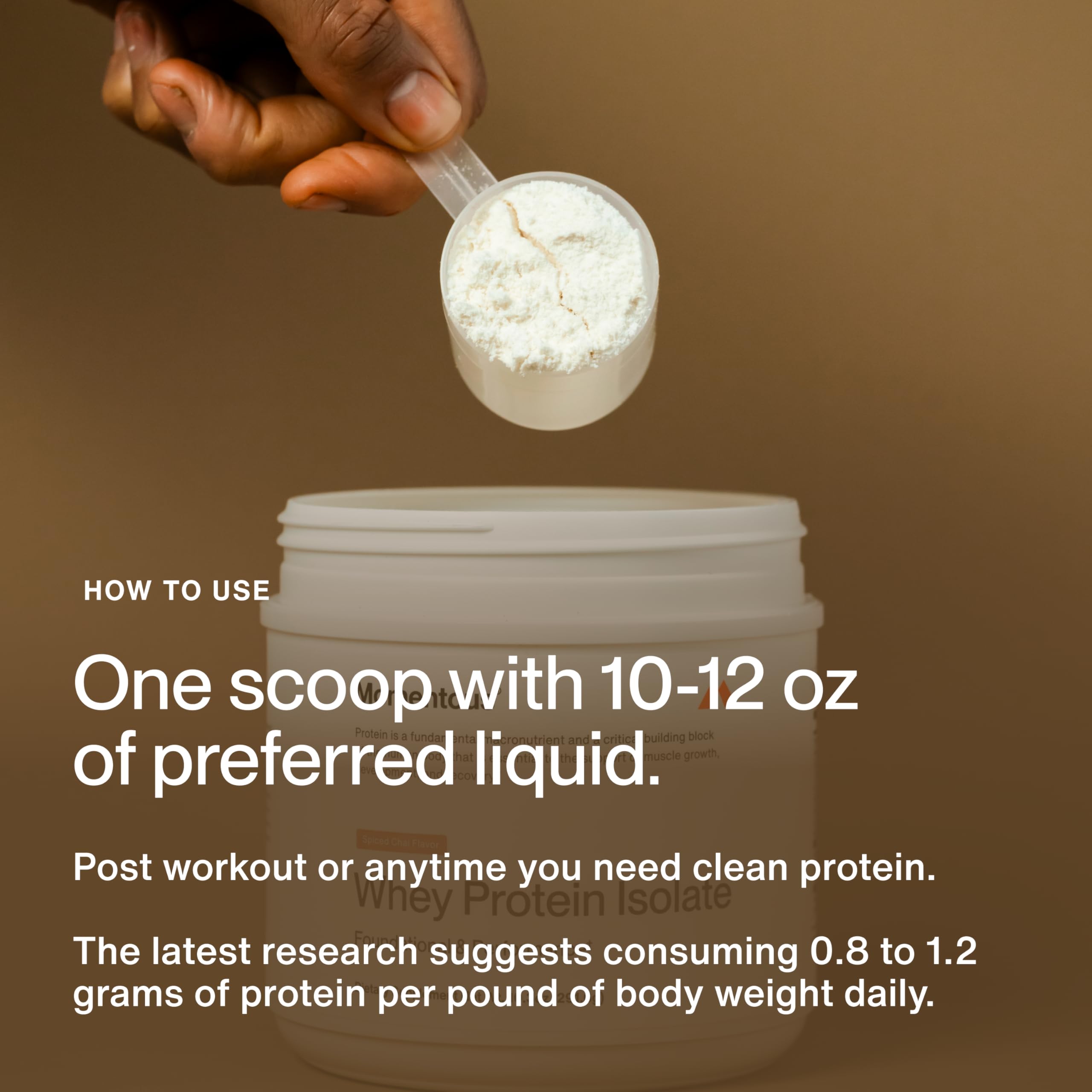 Momentous gluten-free whey tub with easy mixability in glass