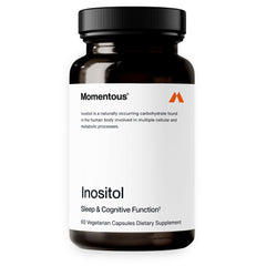 Momentous Inositol bottle pour suggests nighttime sleep support.