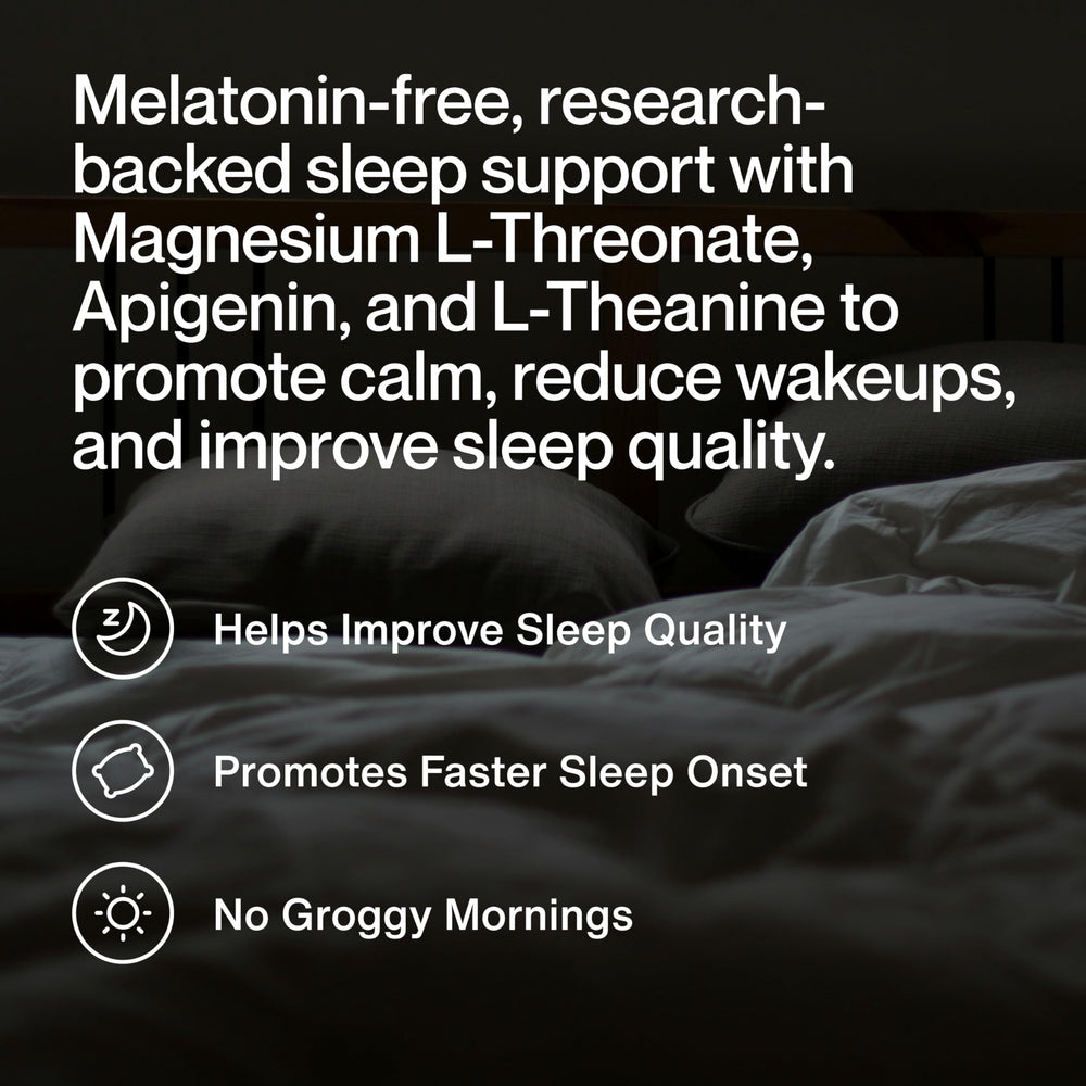 Momentous Nightly Sleep Pack front label highlights magnesium, L-theanine, and apigenin benefits