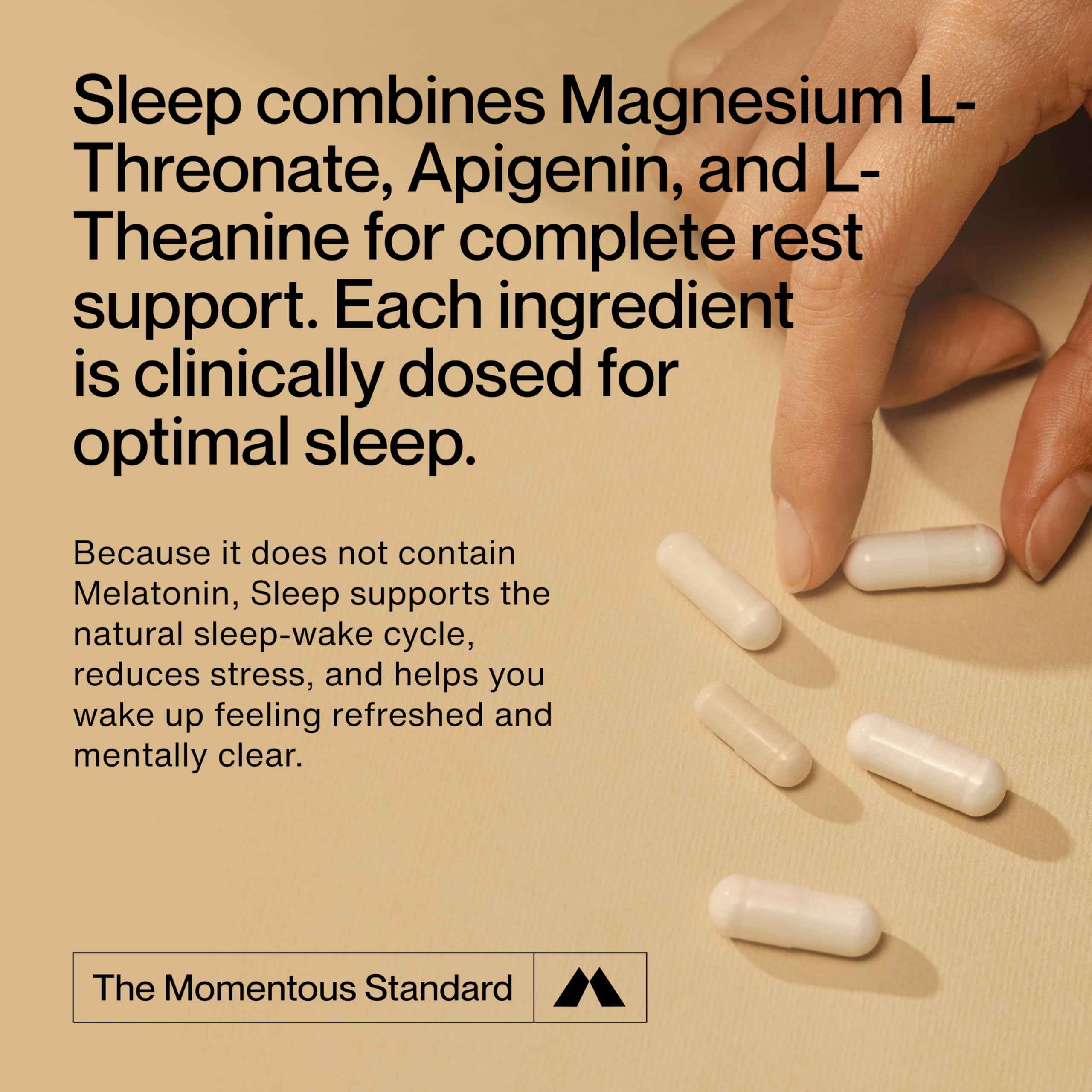 Momentous Nightly Sleep Pack label closeup emphasizes science-driven formula