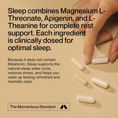Momentous Nightly Sleep Pack label closeup emphasizes science-driven formula