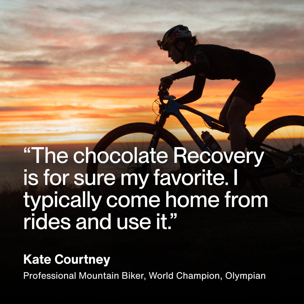 Momentous Recovery chocolate powder packaging with flavor and credibility on display