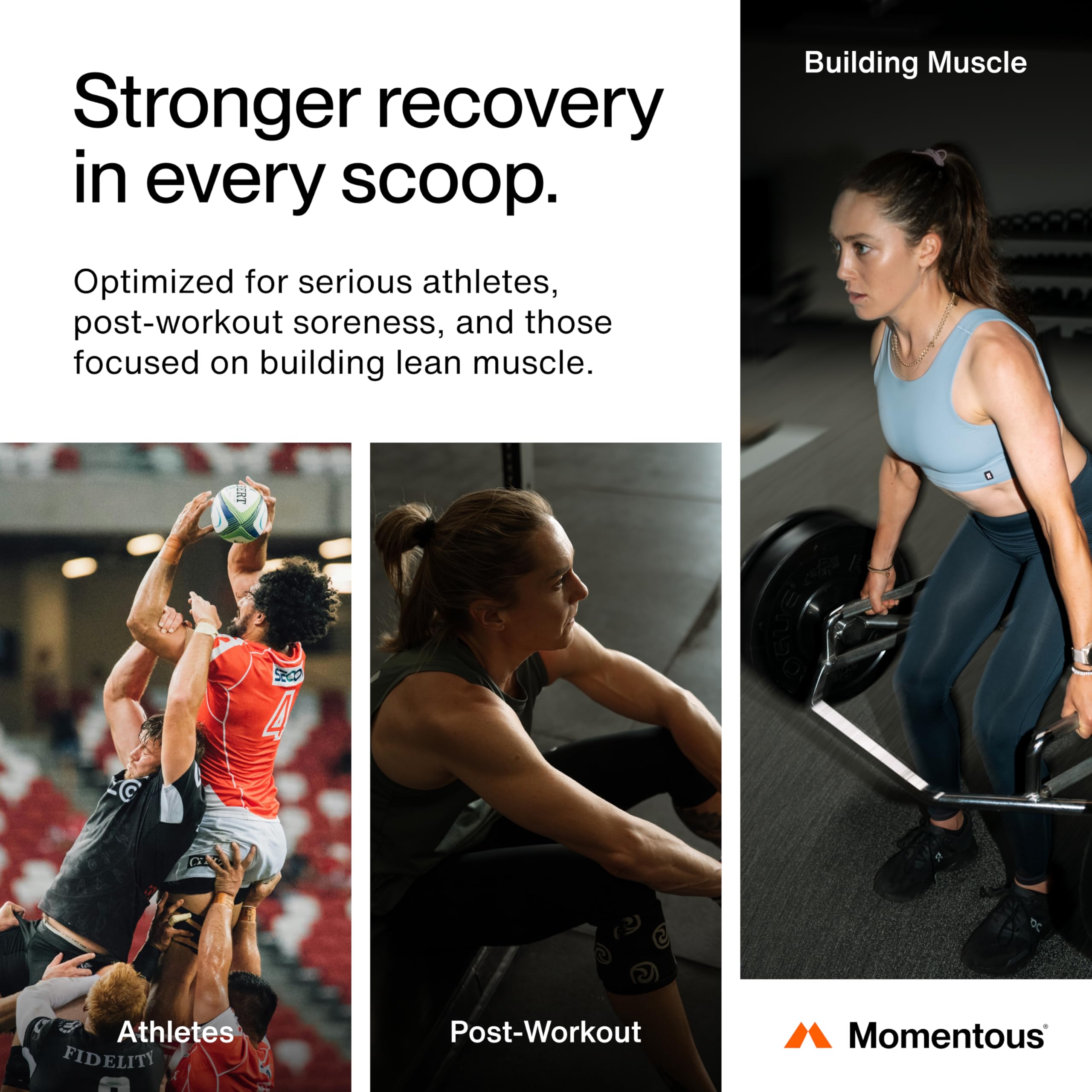 Momentous Recovery ProHydrolase enzyme blend label indicating enhanced digestion.