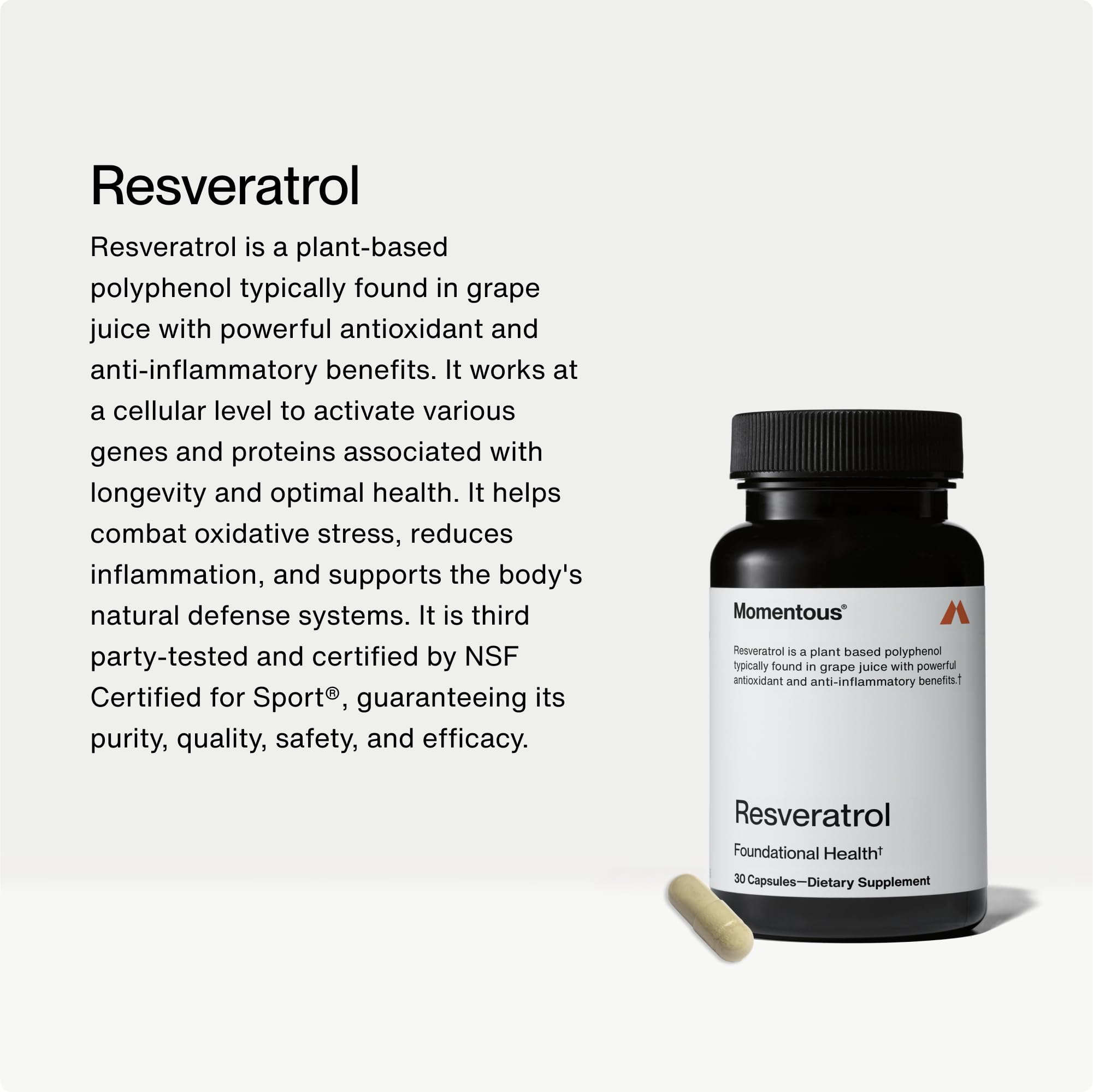 Momentous Resveratrol capsules pack highlighting convenient daily dosage.