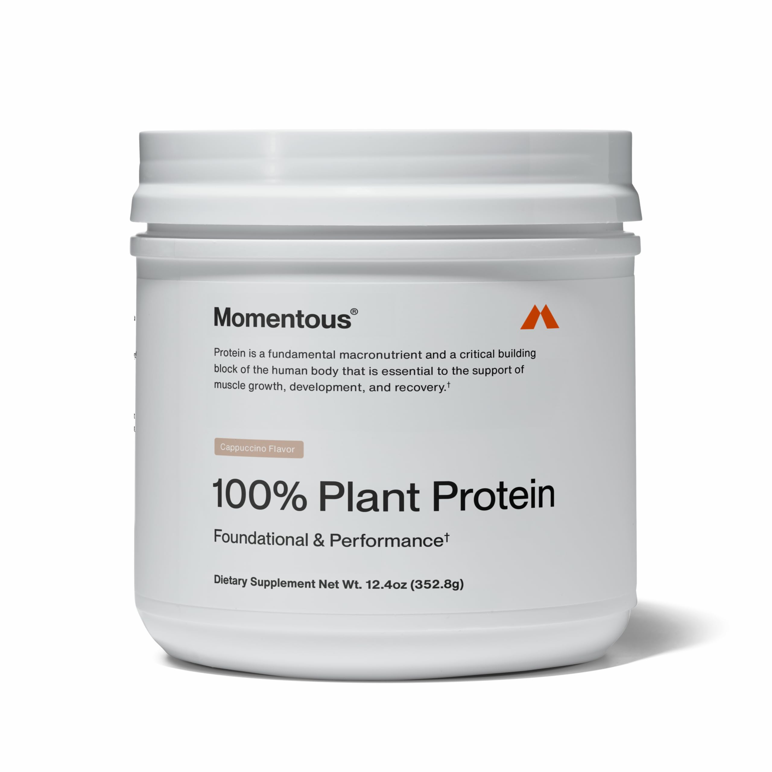 Momentous vegan protein cappuccino shake showing creamy texture and flavor