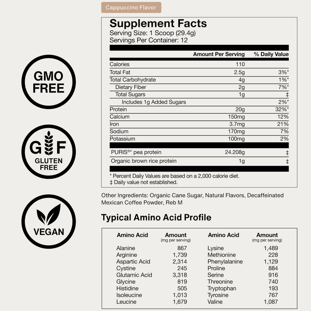 Momentous vegan protein cup steaming with cappuccino aroma