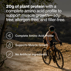 Momentous scoop close up reveals pea and rice protein blend