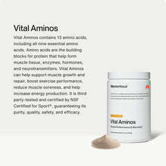 Momentous Vital Aminos pours into a glass for quick mixability.