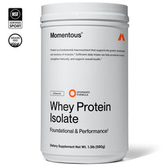 Momentous whey powder dissolves quickly in water for a post-workout shake.