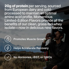 Momentous whey protein isolate spiced chai powder scoop highlights premium protein delivery