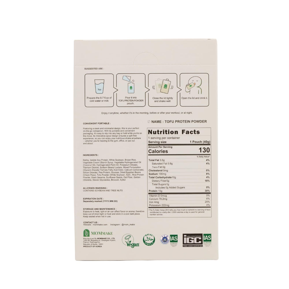 MOMMAKE Tofu Protein Shake bottle pouring for quick plant based meal