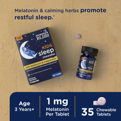 Mommy's Bliss Kids Sleep chewables grape-flavored tablet close-up highlighting kid-friendly taste for bedtime