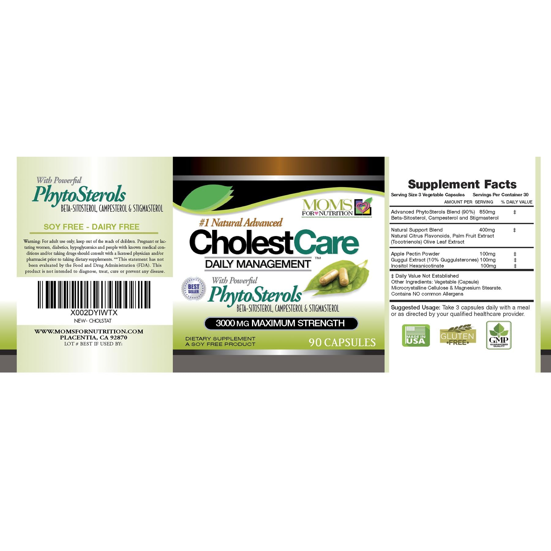 Moms For Nutrition PlantSterols CholestCare capsules view showing 90-count bottle