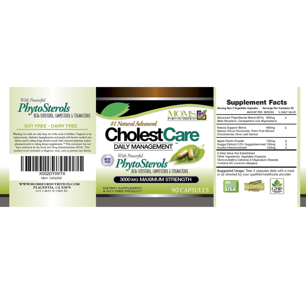 Moms For Nutrition PlantSterols CholestCare capsules view showing 90-count bottle