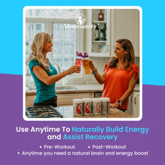Momsanity natural sweeteners graphic highlights stevia, erythritol, monk fruit blend.