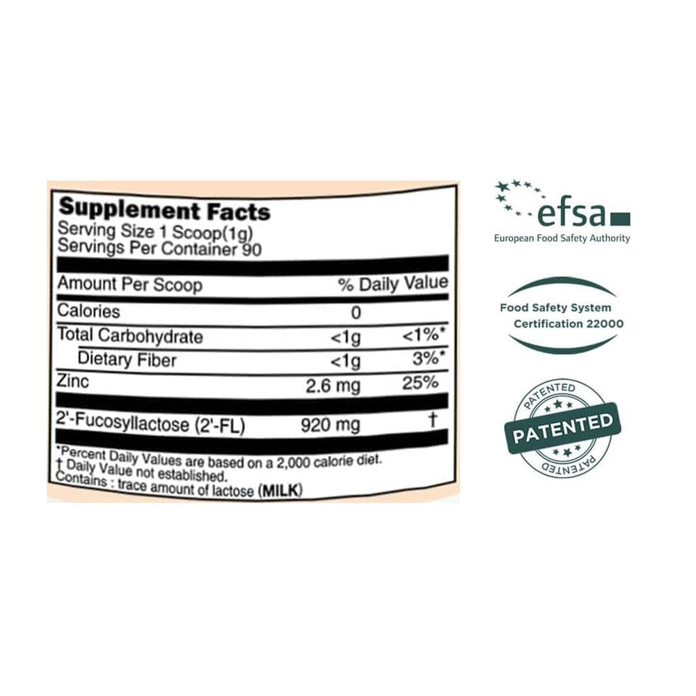 Momstamin Purity 2'-FL on store shelf offering a daily prebiotic option.