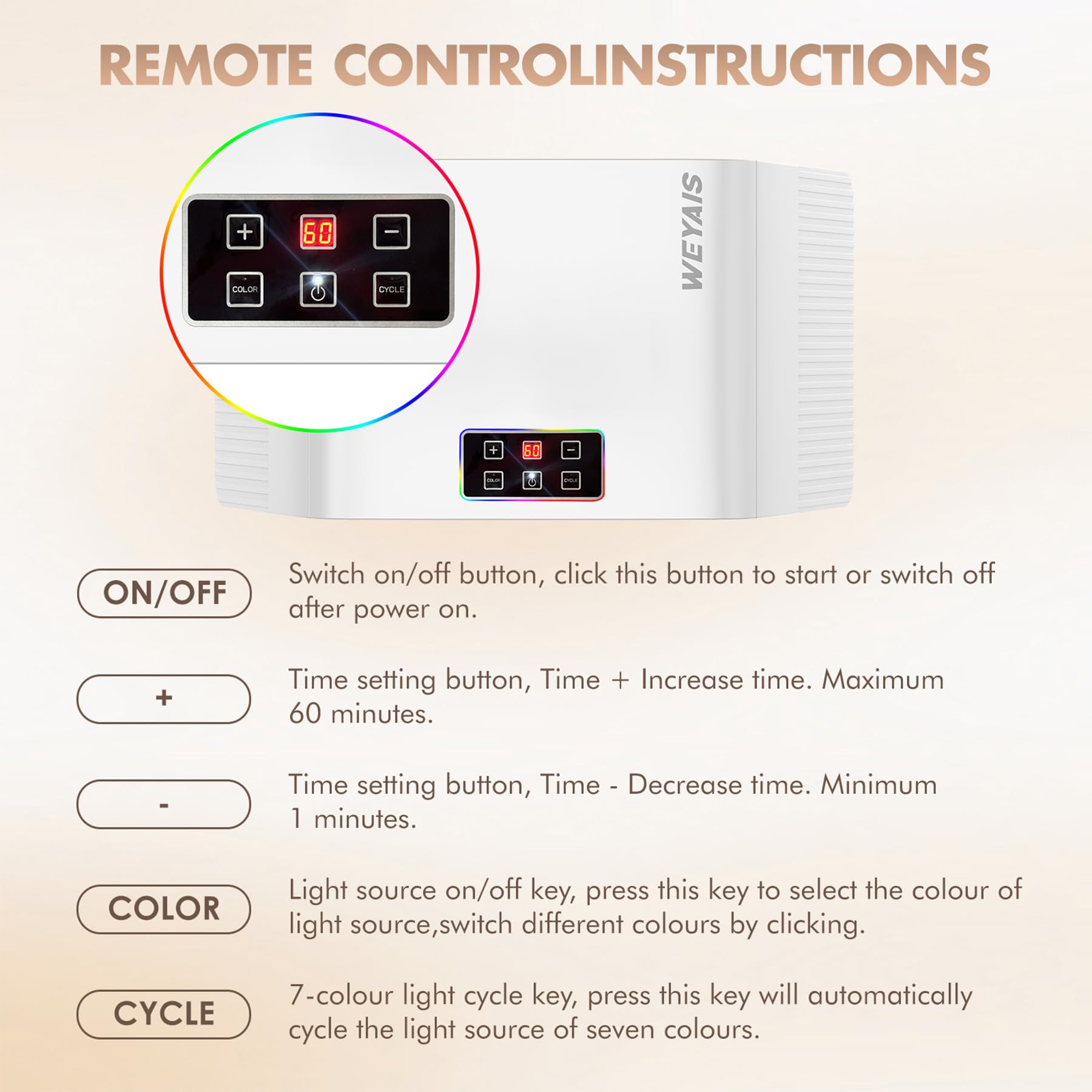 Monhallnow mask front with touch controls for quick at-home skincare.