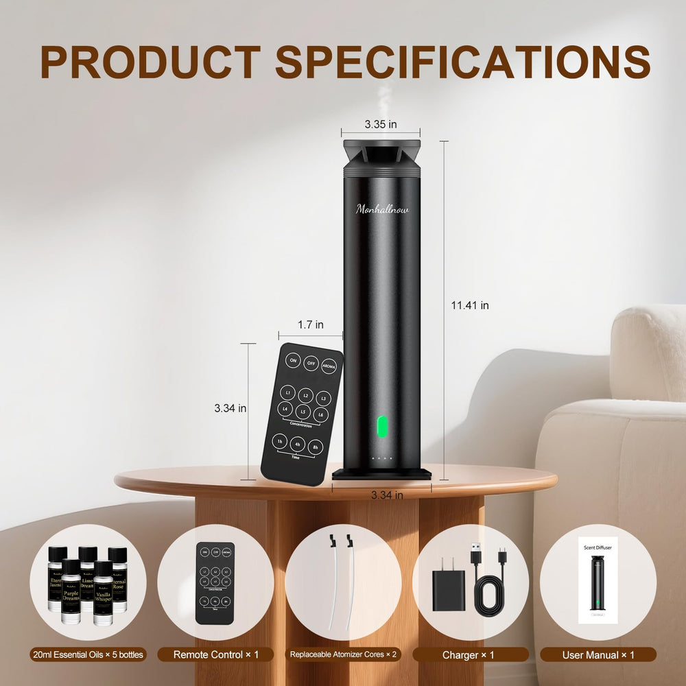 Monhallnow diffuser timer settings display shows flexible scheduling.