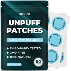 MONIER Unpuff Patch applied on skin for gentle bloating and digestion support.