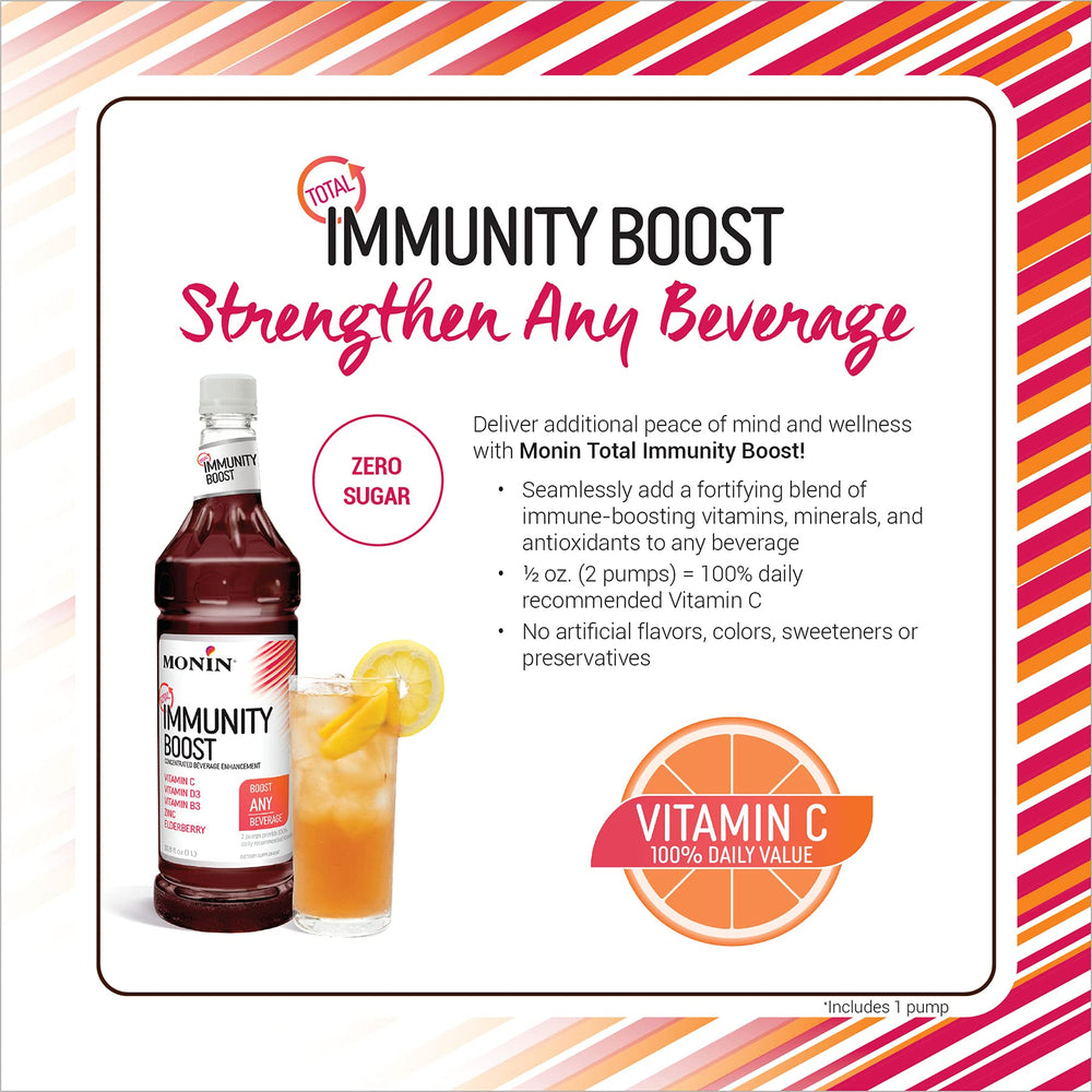 Monin Total Immunity Boost with sparkling water pairing for refreshment