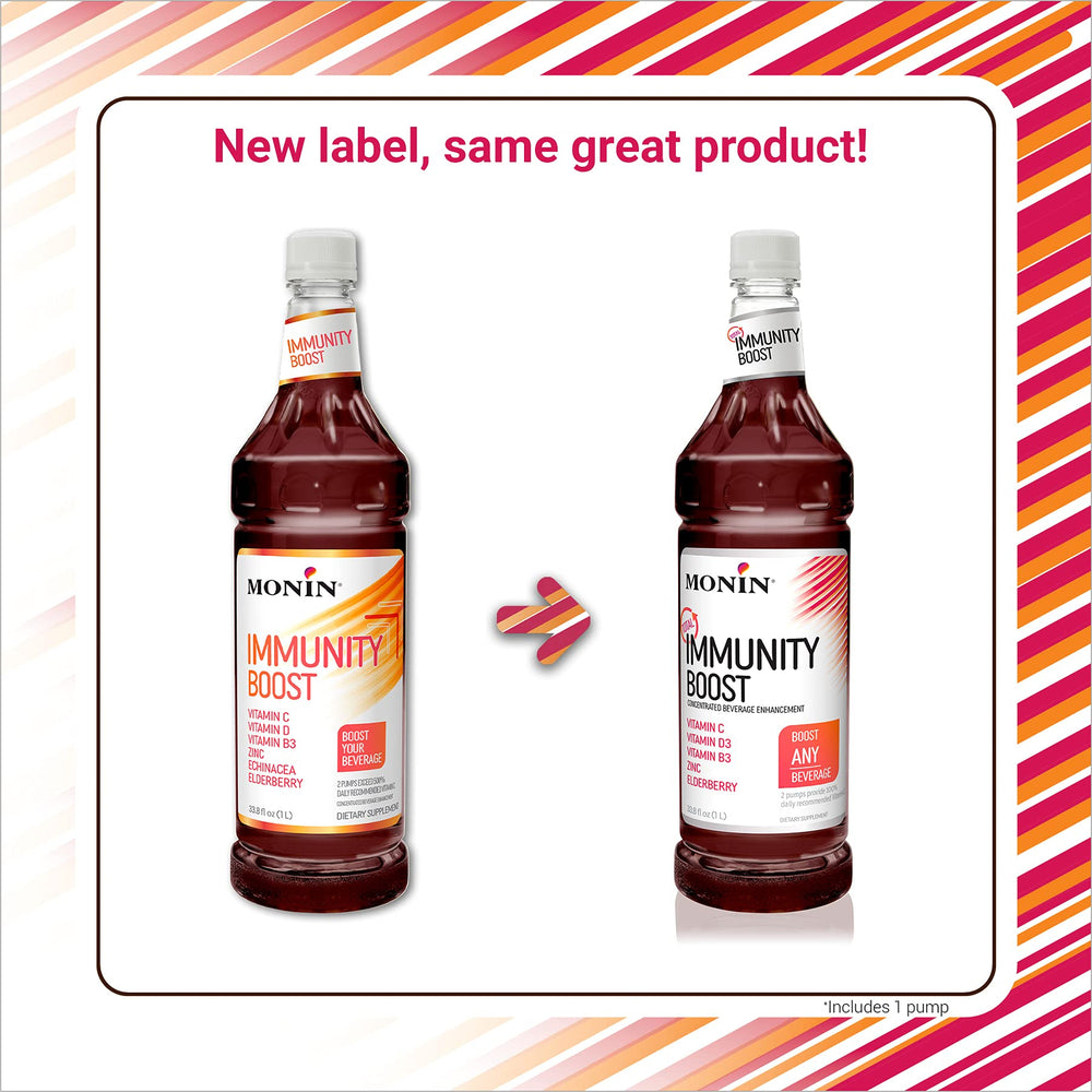 Monin Total Immunity Boost dispensing into a glass with beverage