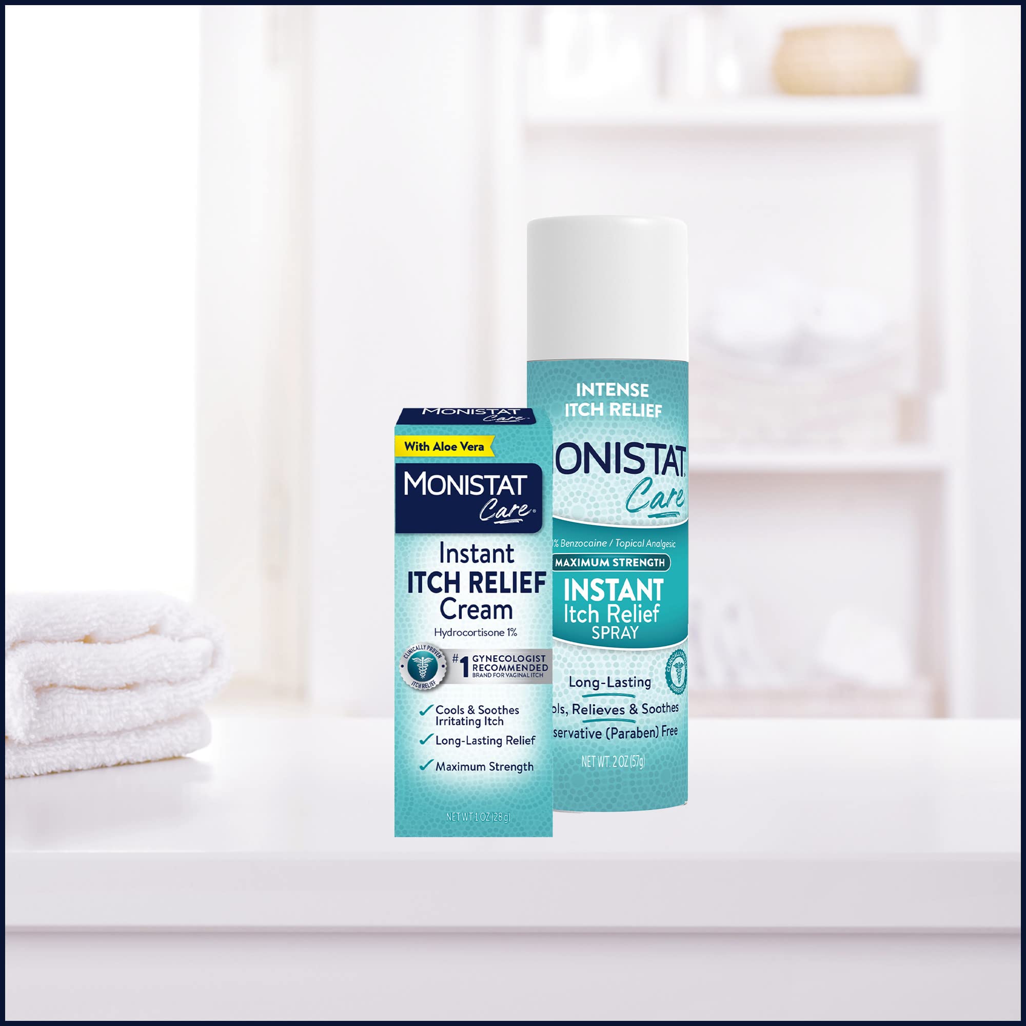 Monistat 1% hydrocortisone ingredient label emphasizes anti-itch action.