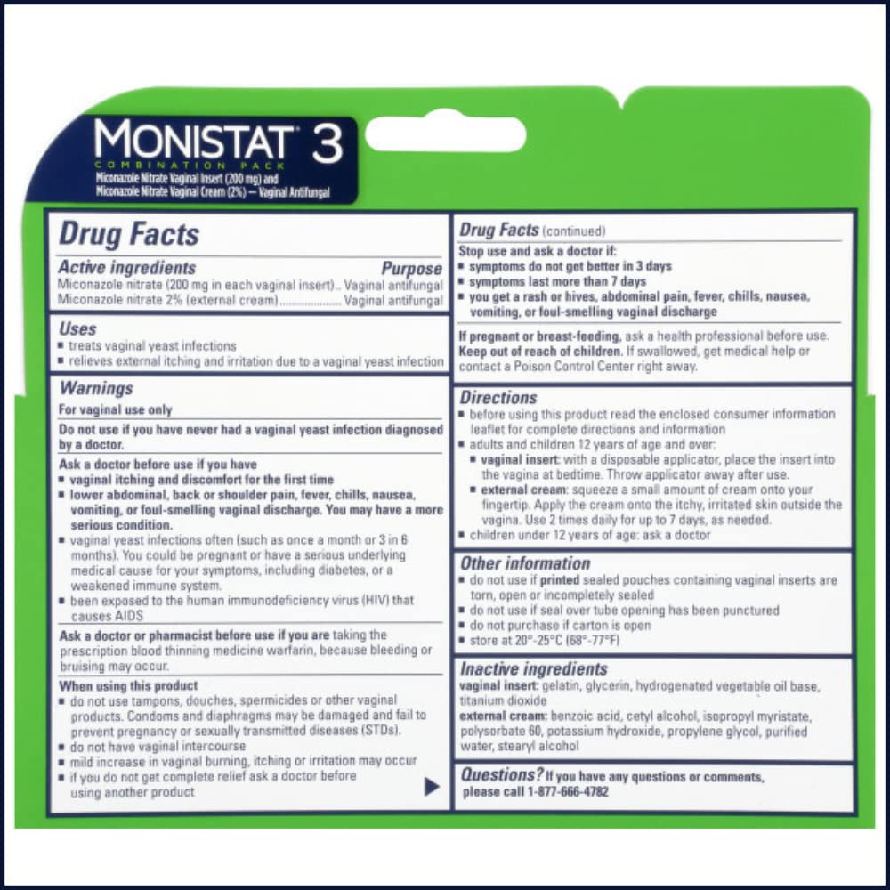 Monistat 3-Day at-home use guide promoting discreet, convenient treatment