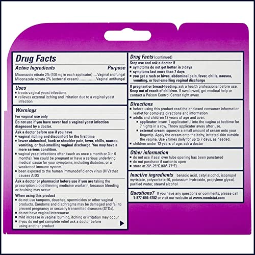Monistat 7-day treatment with disposable applicators for easy, precise dosing.
