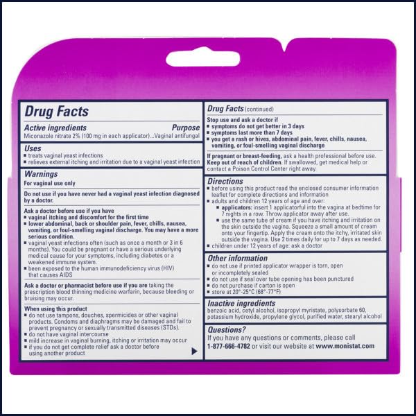 Monistat 7 NDC label on packaging with OTC drug information