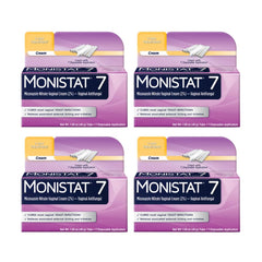 Monistat 7 vaginal cream tube shown for at-home use and seven-dose plan