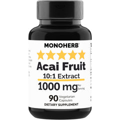 MONOHERB Acai Extract bottle front view highlighting 1000 mg per serving for daily use.