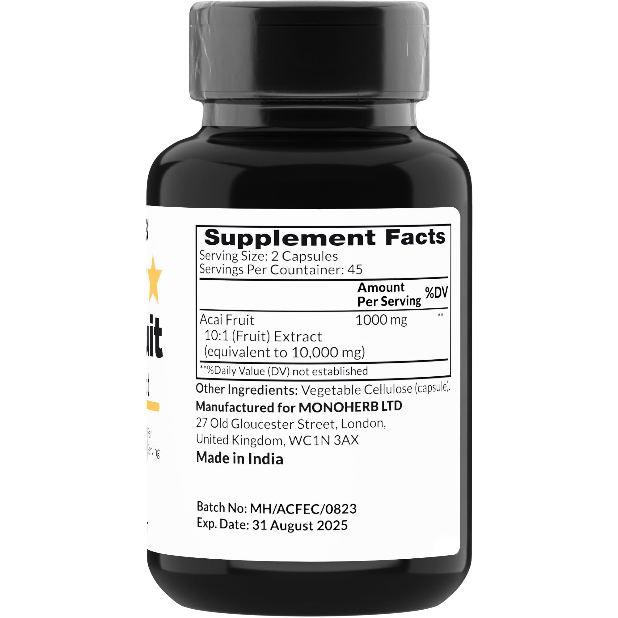 MONOHERB Acai capsules in a tray, easy daily intake.