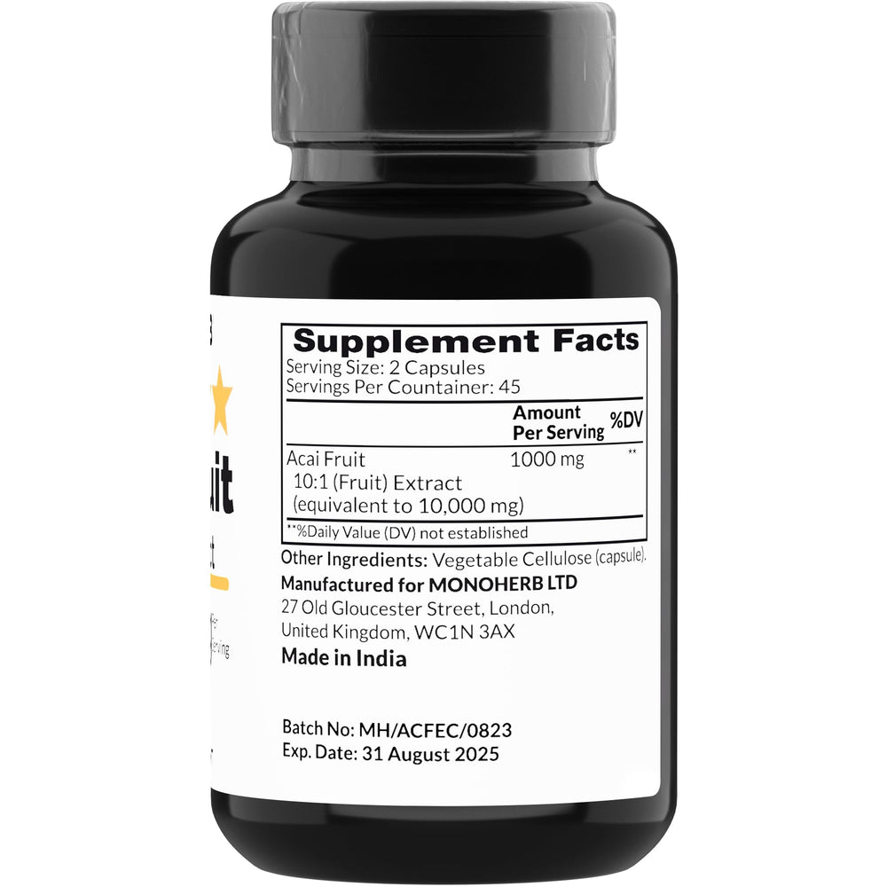 MONOHERB Acai capsules in a tray, easy daily intake.