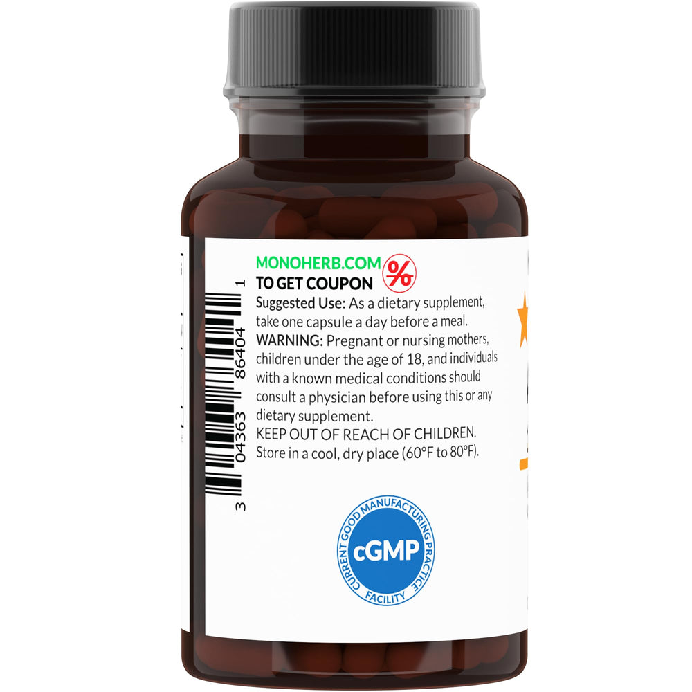 MONOHERB Apricot Extract capsules close-up showing pure extract in vegan capsules