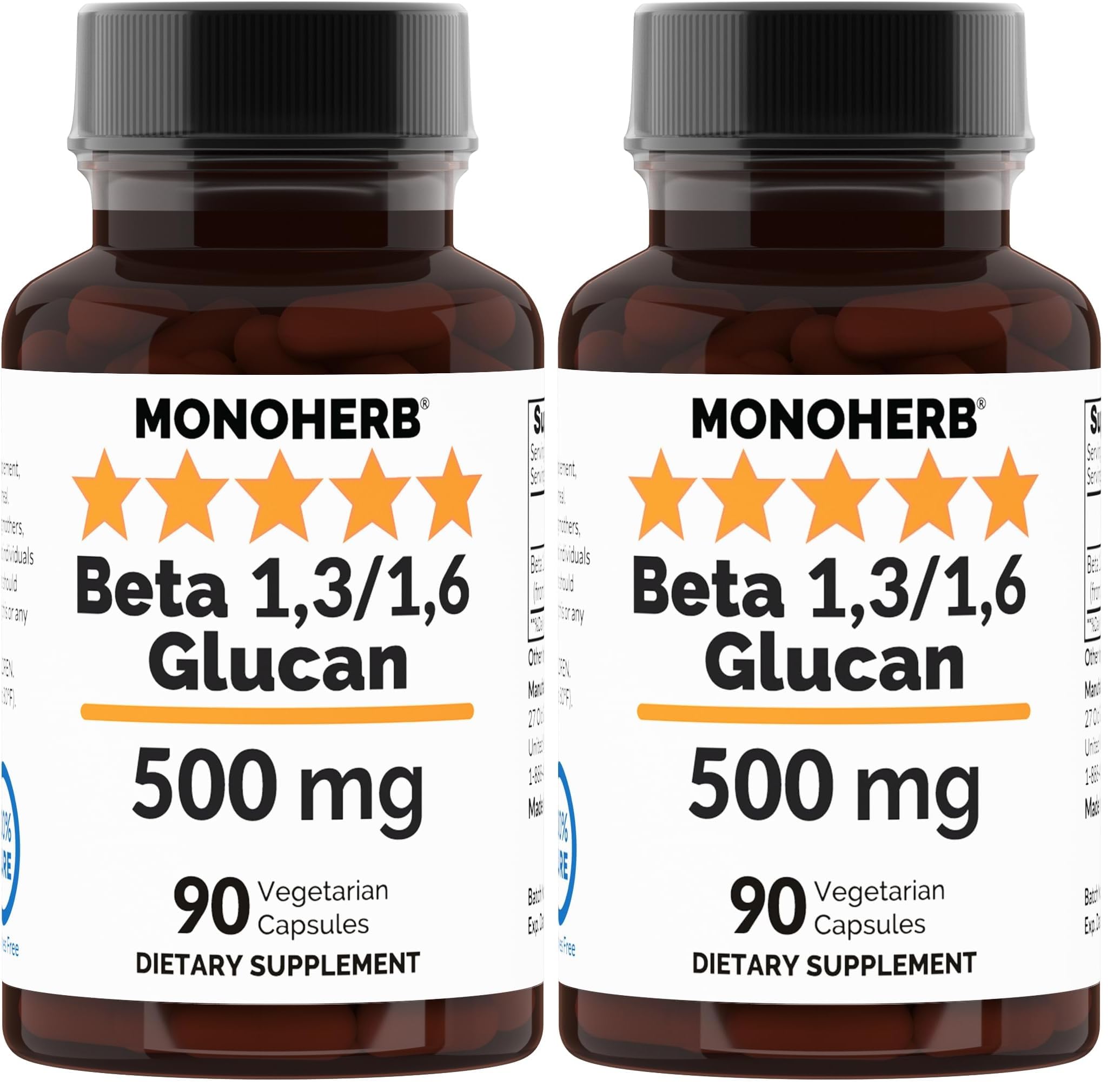 MONOHERB beta glucan bottle with clear label for daily use.