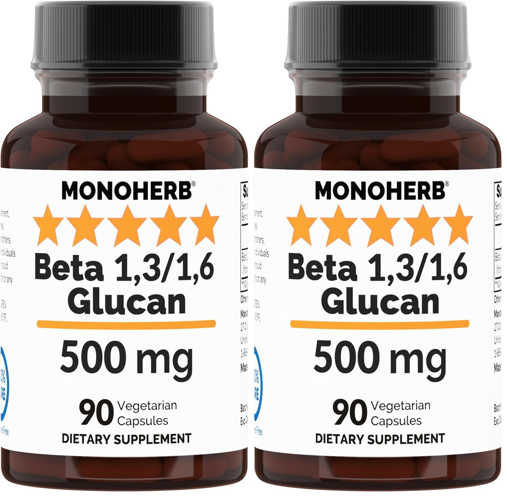 MONOHERB beta glucan bottle with clear label for daily use.