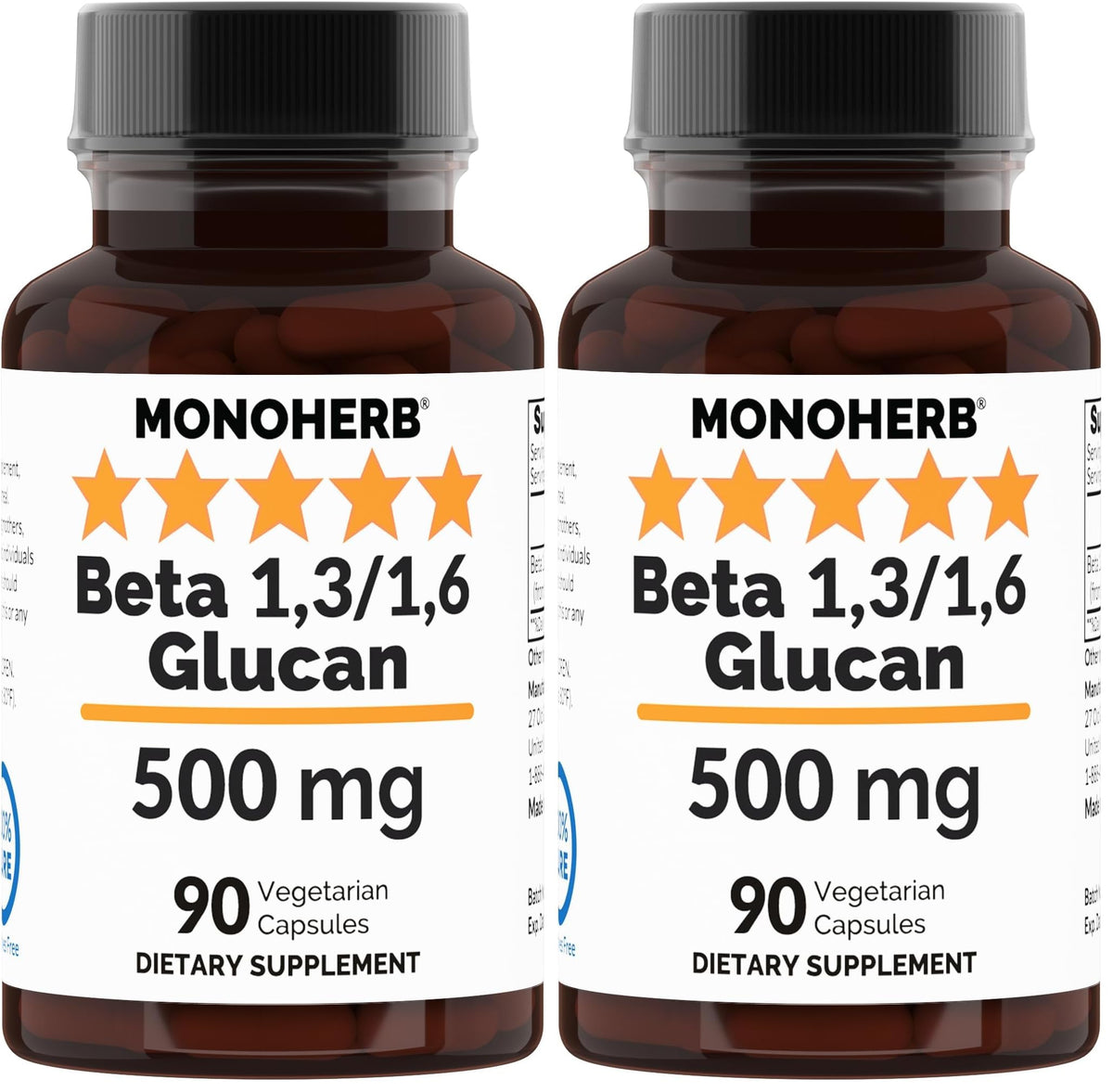 MONOHERB beta glucan bottle with clear label for daily use.