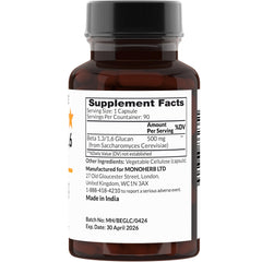 MONOHERB beta glucan capsules show size zero veggie capsules for easy swallowing.