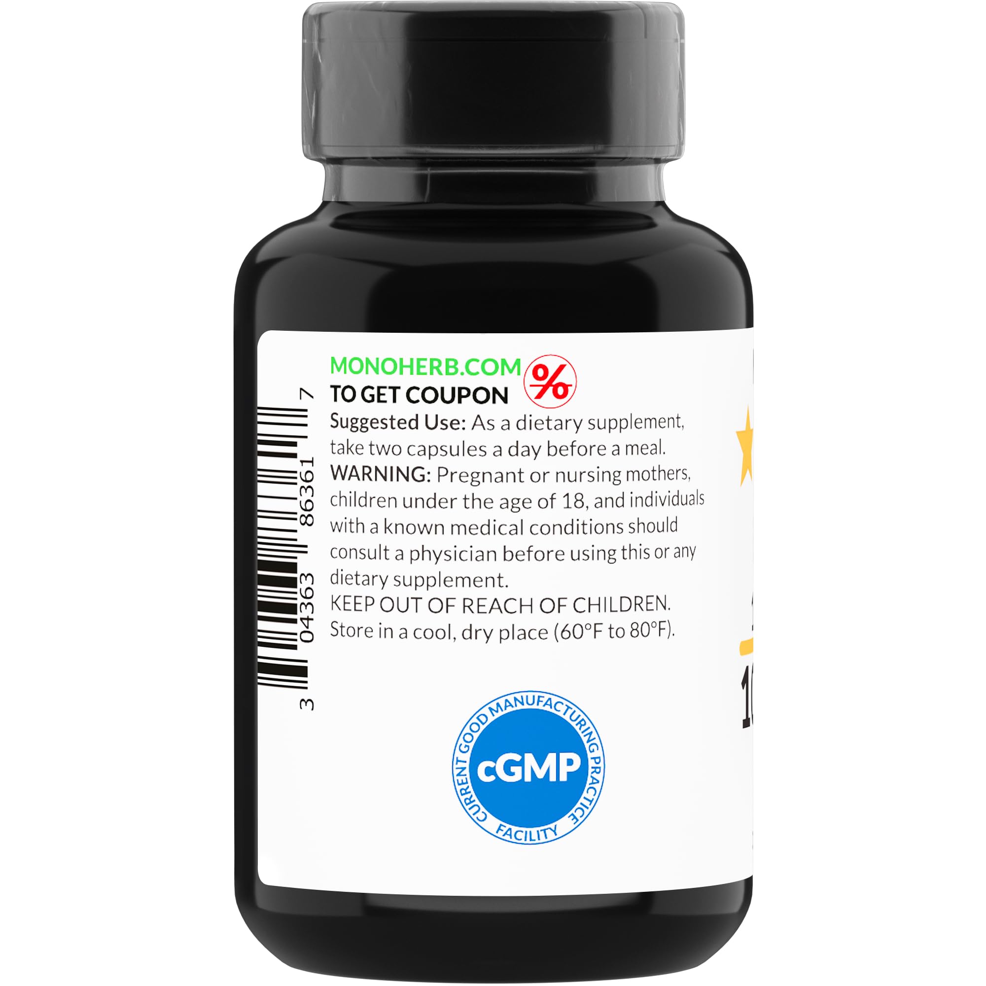MONOHERB DHA Extract 1000 mg bottle on shelf in a cGMP-certified facility