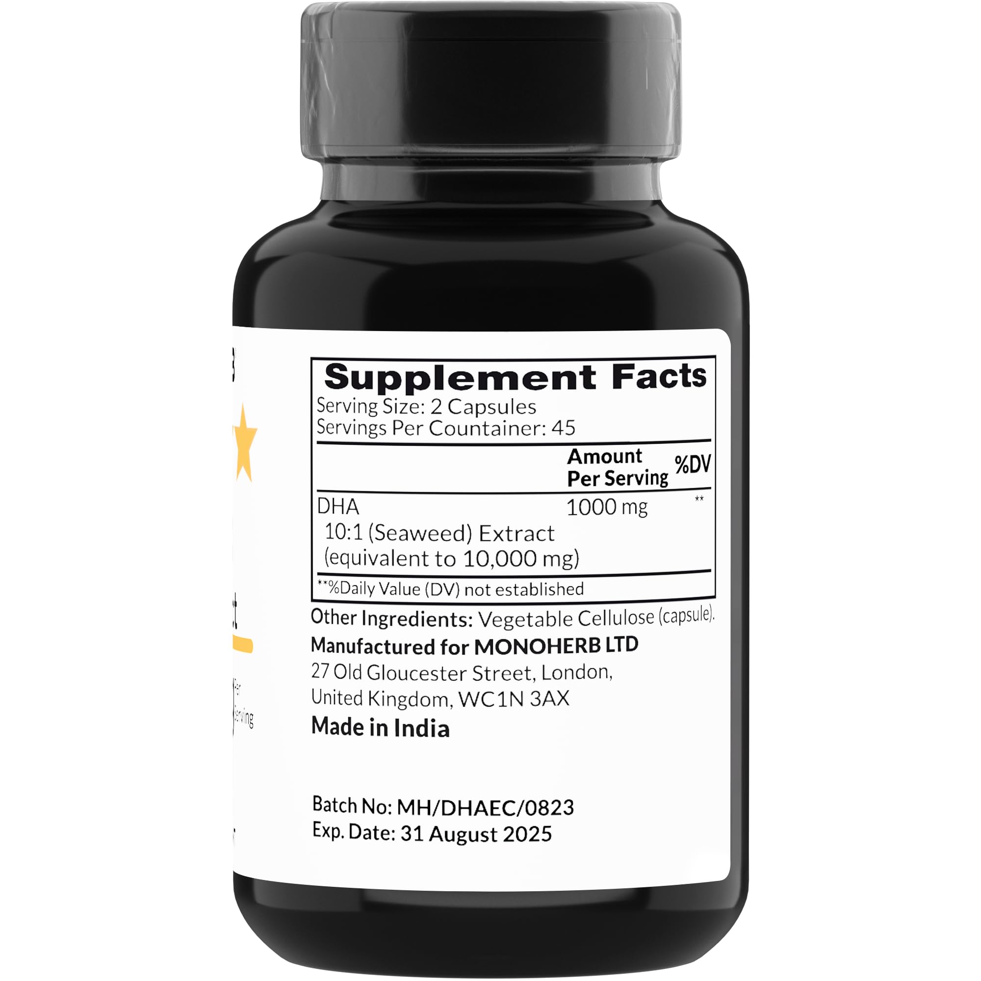 MONOHERB DHA Extract 1000 mg label close-up showing pure extract
