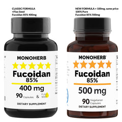 MONOHERB fucoidan 90 capsules packaging with 500 mg per capsule