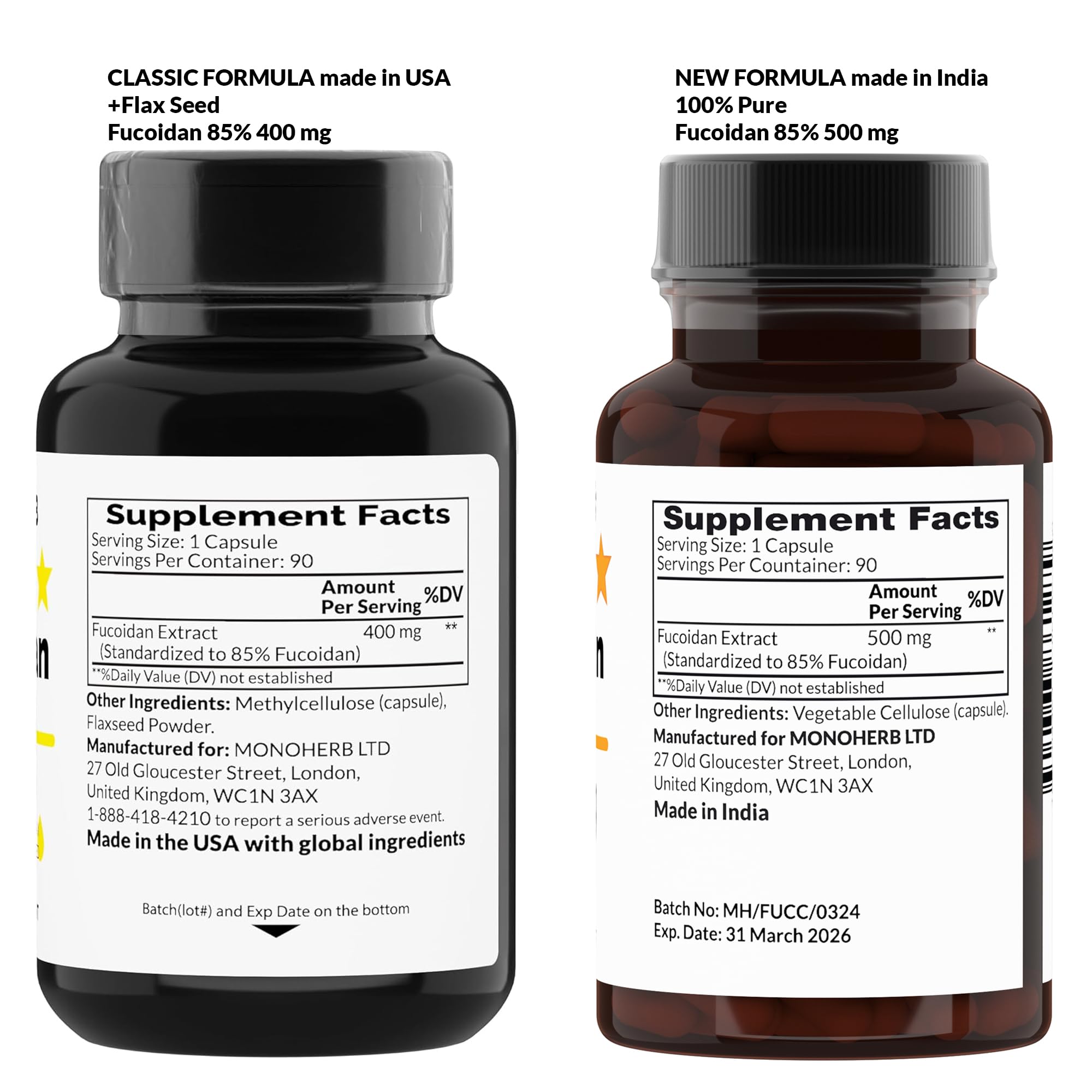 Brown algae-derived fucoidan source featured on MONOHERB packaging